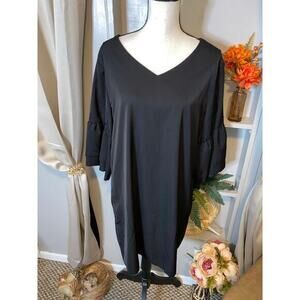 Chalier Black Size Large Lined Back Zip Bell Sleeve GUC Dress